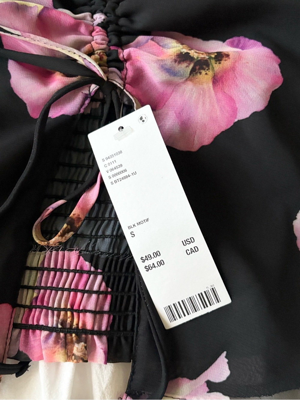 Black Halter Top with Pink Floral Print - Picture 4 of 7